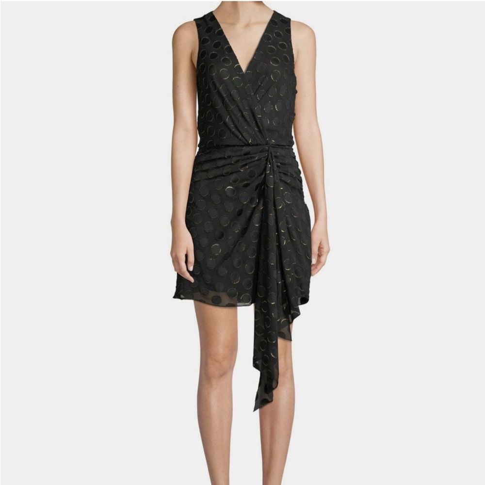 Ramy Brook Black and Gold Asymmetrical Wrap Dress